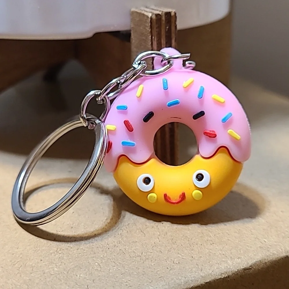 Cute Donut Keychain Pink Sprinkles Foodie Keyring Backpack‎ Charm